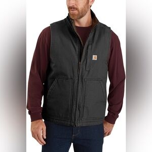 Carhartt Loose Fit Washed Duck Sherpa-Lined Mock Vest for Men - Black - 2XL